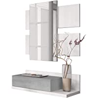 Los mejores  - Habitdesign Recibidor con cajón y Espejo- Mueble de Entrada- Modelo Tekkan- Acabado en Blanco Artik y Gris Cemento…